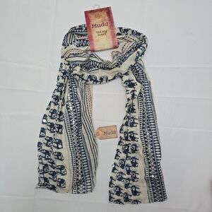Mudd Elephant Scarf Navy Blue Off-White Sequin Boho Y2K Indie Sleaze Aesthetic